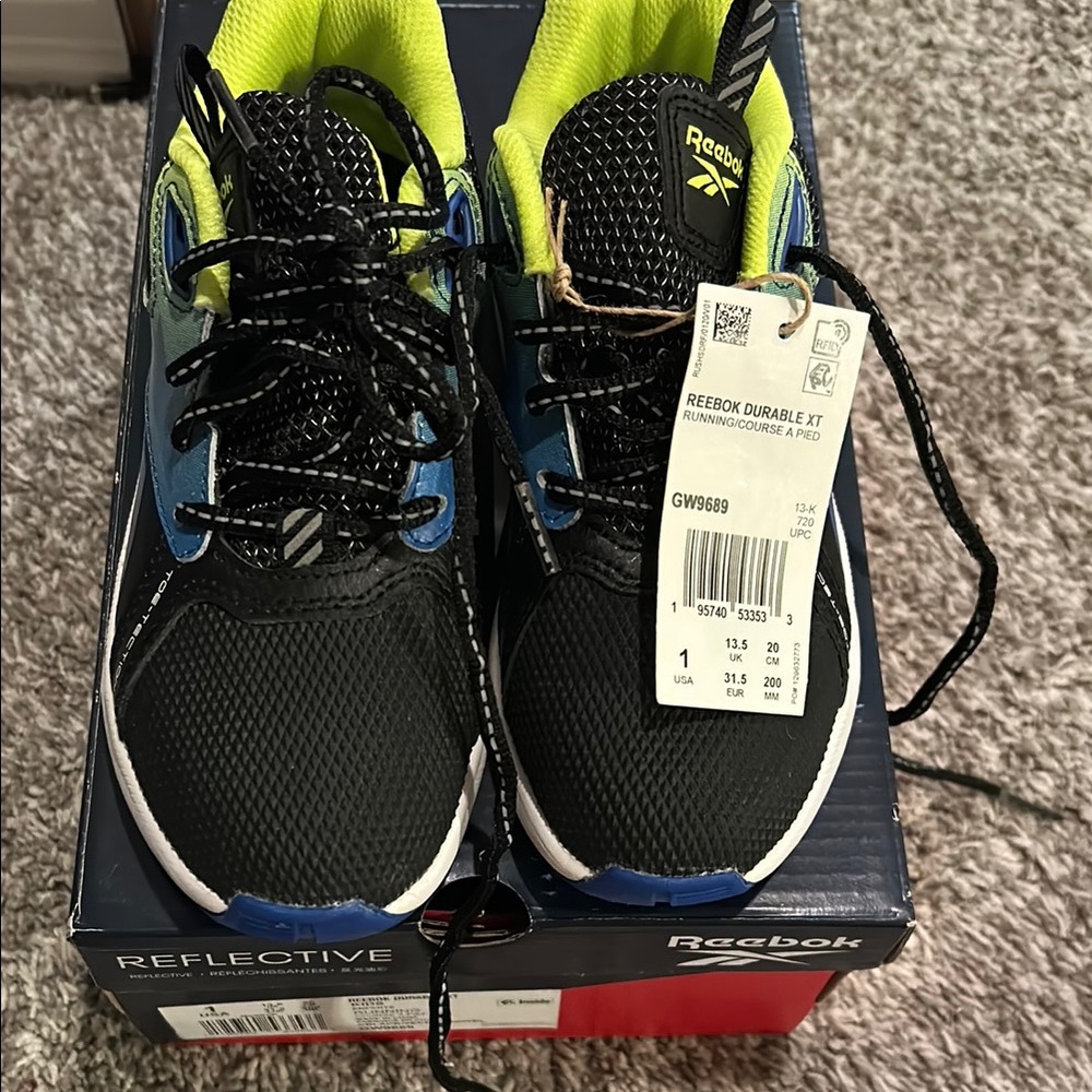 Reebok Black and Blue Sneakers with Green Highlights